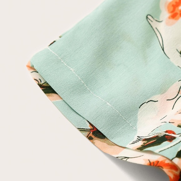 Mint Green Floral Belted Flowy Shorts - Picture 6 of 7